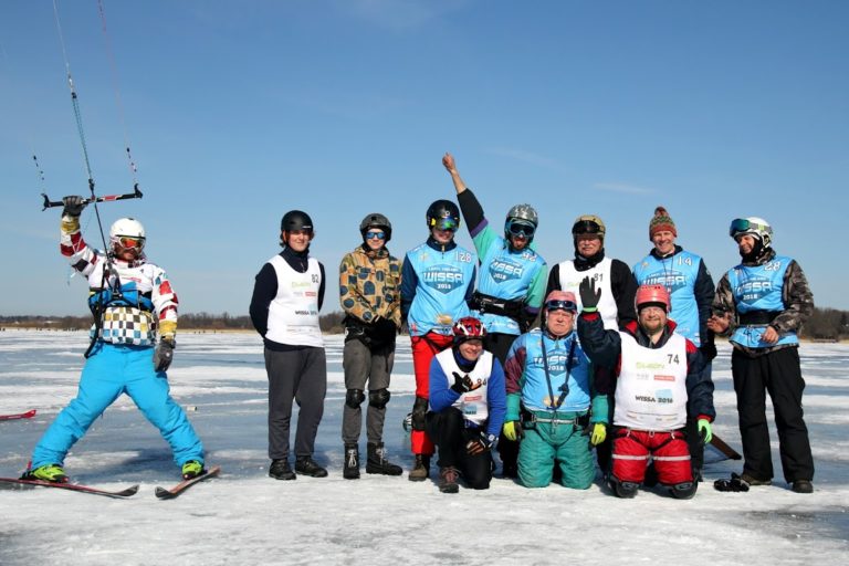 Group of Estonian winter surfers